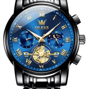 OLEVS Watches Men Waterproof Luxury Big Face Mens Watch Stainless Steel Quartz Analog Dress Watches for Men Luminous Multifunction Man Watch Relojes De Hombre