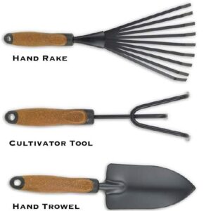 Olmsted Forge Garden Tool Set, 5 Pieces, Heavy Duty Powder Coated Steel, Cork Handle