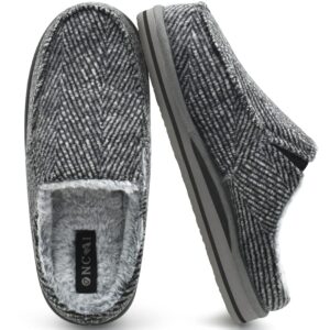 ONCAI Mens Slippers with Arch Support Stripe Faux Fur Cotton-Blend High-Density Memory Foam Warm House Slippers for man Slip-on Indoor Outdoor Rubber Sole Size 7-16