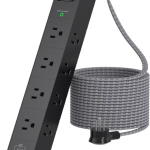 One Beat 10 ft Extension Cord,Power Strip Surge Protector 8 Widely AC Outlets 3 USB,Flat Plug,Desktop Charging Station with Overload Protection,Wall Mount for...