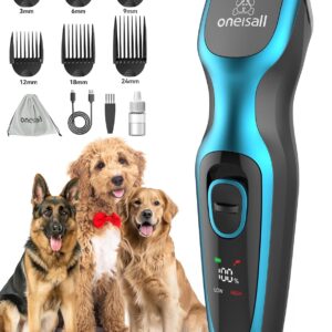 oneisall Dog Clippers for Grooming for Thick Coats with Detachable Stainless Steel Blade Cordless Rechargeable Dog Grooming Kit for Full Body DTJ001