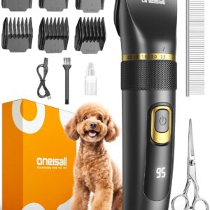 oneisall Dog Clippers Low Noise, Pro Dog Grooming Clippers Kit with Rechargeable Cordless Shaver Trimmer for Dogs Cats, IPX7 Waterproof Pet Clippers Grooming at Home