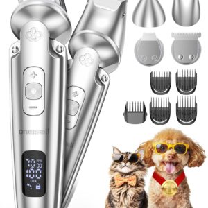 oneisall Small Dog Clippers and Paw Trimmer with Low Noise, 4 - in - 1 Cordless Dog Grooming Kit with 3 - Level Speed Clippers (7000 RPM) for Grooming Thick Hair, Waterproof...