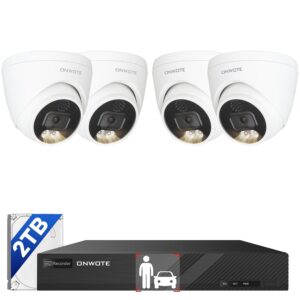 ONWOTE 4K NVR PoE Security Camera System 2 Way Audio, 8 Channel NVR 2TB, 4X 8MP Wired Outdoor IP Cameras, 125ยฐ FoV, AI Human Vehicle Detection Trigger Color Night Vision, CCTV...