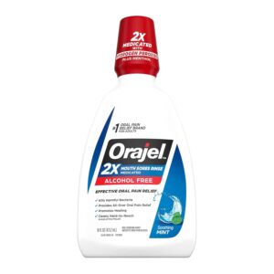 Orajel Alcohol-Free Antiseptic Mouth Sore Rinse, Fresh Mint, 16 Fl Oz (Pack of 2)