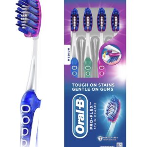 Oral-B 3D White Deep Stain Remover toothbrushes, 4 Count Toothbrush Medium, Removes 90% of Surface Stains, whitens Teeth, deep Reach, removes Plaque and Stains Tooth Brush