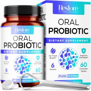 Oral Probiotics & Tongue Scraper for Bad Breath Support - Chewable Dental Probiotic for Teeth & Gums & Fresh Breath - 6 Probiotic Strains - BLIS M18 - Supportive Oral Probiotic...