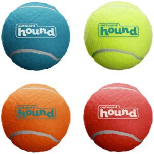 Outward Hound Squeaker Ballz 4-Pack Tennis Ball Dog Toys with Squeaker, Interactive Fetch Play for Pets Under 50 lbs, Training Balls for Indoor & Outdoor Exercise, Medium, 2.5-inch