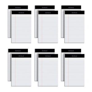 Oxford 5 x 8 Legal Pads, 12 Pack, Narrow Ruled, White Paper, 50 Sheets Per Writing Pad, Made in the USA (74019)