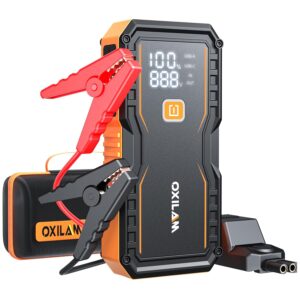 OXILAM Jump Starter 6000A for All Gas/12L Diesel, Car Battery Jumper Starter Portable, 12V Lithium Jump Box with Jumper Cables, LED Display, LED Light, Power Bank with USB, Type...