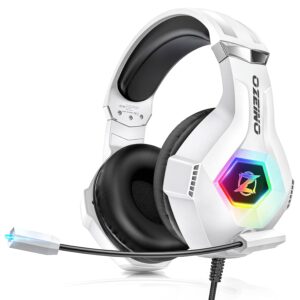 Ozeino Gaming Headset for PC, Ps4, Ps5, Xbox Headset with 7.1 Surround Sound Gaming Headphones with Noise Canceling Mic, LED Light Over Ear Headphones for Switch, Xbox Series...