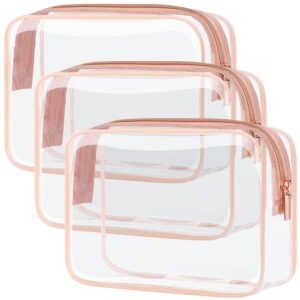 PACKISM Clear Makeup Bag - TSA Approved Toiletry Bag for Travel Size Toiletries, Travel Clear Toiletry Bag Quart Size Bag, Carry on Airport Airline Compliant Bag, Rose Pink(for...