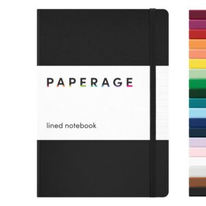 PAPERAGE Lined Journal Notebook, (Black), 160 Pages, Medium 5.6 in x 8 in - 100 GSM Thick Paper โ Hardcover Journaling Notebook for Work, School & Note Taking