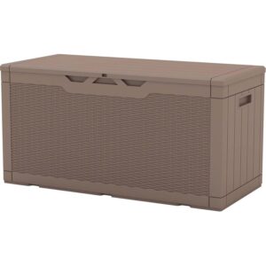 Patiowell 100 Gallon Resin Deck Box, Waterproof Large Outdoor Storage Box for Patio Furniture and Garden Tools, Dark Brown