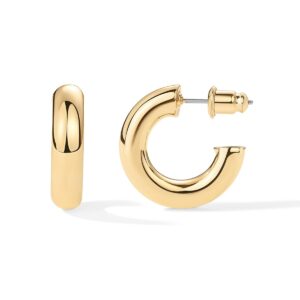 PAVOI 14K Gold Plated Lightweight Chunky Open Hoops for Women | Trendy Gold Hoop Earrings