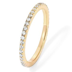 PAVOI 14K Gold Plated Solid 925 Sterling Silver CZ Simulated Diamond Stackable Ring Eternity Bands for Women