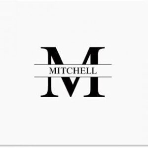 Personalized Black Front & Center Initial Note Card Set - 24 Cards with White Envelopes, 4¼ x 5½ Inch Size, Blank Inside, Add a Name and Initial, For Thank You Notes, or...