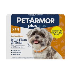 PetArmor Plus Flea and Tick Prevention for Dogs, Small Dog Flea and Tick Treatment, 3 Doses, Waterproof Topical, Fast Acting (5-22 lbs)