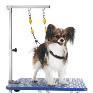 Petbobi Dog Grooming Arm with Clamp and Dual No Sit Haunch Holders, Height Adjustable 18 to 32 inches, Strong Stainless Steel Foldable Pet Grooming Table Arm Overhead for Small...