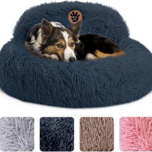 PetJett Calming Dog Bed Medium Size Dog - 30'' Donut Bed, Anti-Slip & Washable Super Soft Fluffy Plush Round Bed, Anti-Anxiety Premium Comfort Pet Bed, Fits Dogs up to 45 lbs -...