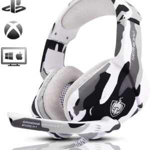 PHOINIKAS Gaming Headset for PS4, Xbox One, PC, Laptop, Mac, Nintendo Switch, 3.5MM PS4 Stereo Headset Over Ear Headphones with Noise-Cancelling Mic, Bass Surround - Camo