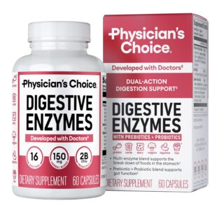 Physician's CHOICE Digestive Enzymes - Multi Enzymes, Organic Prebiotics & Probiotics for Digestive Health & Gut Health - Meal Time Discomfort Relief & Bloating - Dual Action...