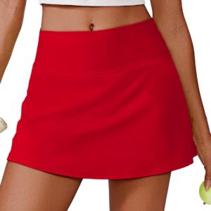 PINSPARK Womens Tennis Skirt High Waisted Golf Skort with 2 Pockets Stretchy Athletic Skirts for Workout Pickleball Running