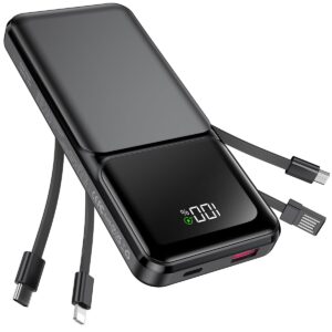 Portable Charger with Built in Cable - 20000mAh Fast Charging 22.5W Slim Power Bank USB C LED Display Travel Battery Pack 5 Outputs & 3 Inputs for iPhone Samsung Android iPad...