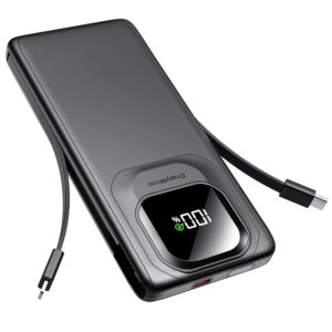 Portable Charger with Built-in Cables,22.5W Super Fast Charging Power Bank Slim Phone Charger,10000mAh Travel Battery Pack Battery Bank with Smart LED Display for iPhone,...