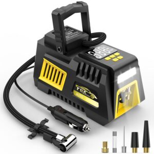 Portable Tire Inflator Digital Air Compressor 12V DC Tire Air Pump Car Accessories with Auto Shut-Off Function, Emergency LED Light, Carrying Case, Set of Nozzle Adaptors for...
