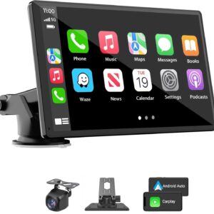 Portable Wireless Carplay Car Stereo, 7" HD Touchscreen for Car with Apple CarPlay & Android Auto with Backup Camera/Mirror Link/Voice Control/Bluetooth/GPS/AUX/FM Satellite...