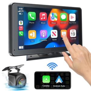 Portable Wireless with Apple CarPlay and Android Auto Screen for Car, 7" HD Touch Screen Car Stereo with Mirror Link, Bluetooth 5.2, Backup Camera, AUX,FM Transmitter for All...