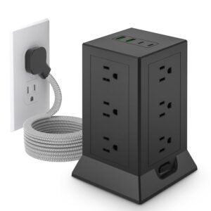 Power Strip Tower with Multiple Outlets, 6.5 Ft Extension Cord Flat Plug with 12 AC Outlets 4 USB Ports (2 USB C), Power Tower Surge Protector with Individual Switches for Home...