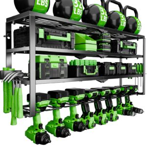 Power Tool Organizer Wall Mount, 4 Layers Tool Storage Rack with 8 Cordless Drill Holders, Power Tool Shelf Loads 400lbs for Garage, Warehouse, Workshop, Gifts for Men, Husband...