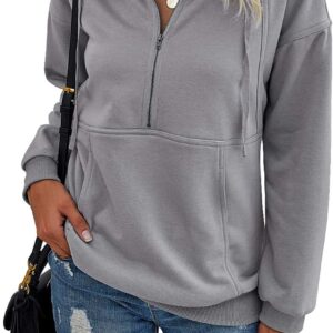 PRETTYGARDEN Women's Casual Long Sleeve Lapel Zipper Sweatshirt Drawstring Loose Pullover Tops