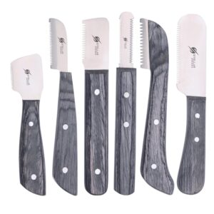 Professional Dog Grooming Stripping Knife Set โ 6 Piece Kit with Stainless Steel Blades & Wooden Handles โ Coarse, Medium, Fine & Extra-Fine Grooming Tools for Dogs, Cats & Pets...