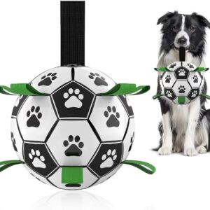 QDAN Premium Dog Toys Balls, Dog Soccer Ball with Straps, Dog Birthday Gifts, Herding Ball, Durable Balls for Small Medium Pet, Puppy Outdoor Toy, Pet Training Soccer Ball,...