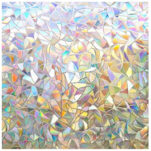 rabbitgoo Window Privacy Film Rainbow Film Decorative Window Sticker, 3D Static Stained Glass Cling Tint for Home Heat Control Non-Adhesive, 17.5 x 78.7 inches