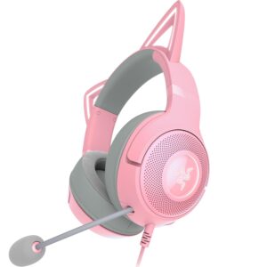 Razer Kraken Kitty V2 USB Wired Headset: Chroma RGB Kitty Ears - Stream Reactive Lighting - HyperClear Cardioid Mic - 40 mm Drivers - 7.1 Surround Sound - Comfortable Ear...
