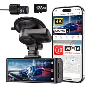 REDTIGER 4K Dash Cam Front and Rear, STARVIS 2 Sensor, Touch Screen 3.18", 128GB Card Included, Voice Control, 5.8GHz WiFi Car Dash Camera, GPS, Night Vision, Emergency Lock,...