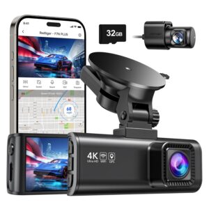 REDTIGER Dash Cam Front Rear, 4K/2.5K Full HD Dash Camera for Cars, Included 32GB Card, Built-in Wi-Fi GPS, 3.16โ IPS Screen, Night Vision, 170ยฐWide Angle, WDR, 24H Parking...