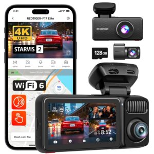 REDTIGER F17 Elite 4K 3 Channel Dash Cam, STARVIS 2 IMX678 & IMX675, 128GB Card, Full Night Color, 4K+2.5K+1080P Front and Rear Inside, Touch Screen, Voice Control, 5GHz WiFi 6,...