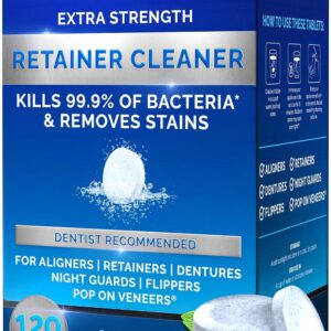 Retainer Cleaner Tablets for Invisalign Approved for Ultrasonic Cleaners -120 Denture Cleaning Tablets for Aligners, Night Guard, Mouth Guard - Denture Cleaner Tablets 4-Month...