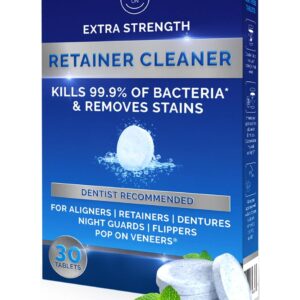 Retainer Cleaner Tablets for Invisalign Approved for Ultrasonic Cleaners - 30 Denture Cleaning Tablet for Aligners, Night Guard, Mouth Guard - Denture Cleaners Tablet 1-Month...