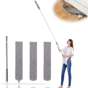 Retractable Gap Dust Cleaner with 3 Reusable Microfiber Dusting Cloths, Under Appliance/Refrigerator/Furniture Cleaning Tool with 100โ Extension Pole, Washable Flat Gap Cleaning...
