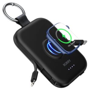 RORRY Portable Charger, 5000mAh Portable Charger Power Bank with Built-in Cables, Travel Keychain Battery Pack for Apple Watch Ultra/11/10/9/8/7/6/SE, iPhone...