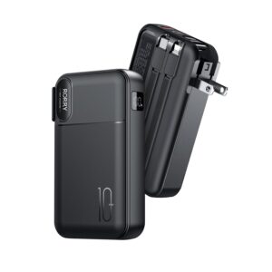 RORRY Portable Charger Built in Cables, AC Wall Plug In Portable Charger Power Bank 10000mAh Travel Battery Pack 22.5W Fast Charging for iPhone 17/16/15 Samsung Galaxy...