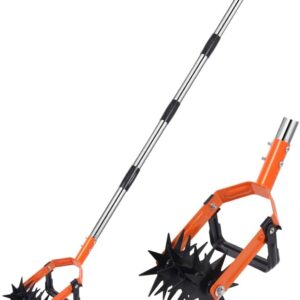 Rotary Cultivator Tool, Hand Tiller for Gardening, 2-in-1 Garden Weeding Hoe and Crumbler for Soil Mixing or Reseeding Grass