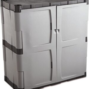 Rubbermaid Freestanding Storage Cabinet with Doors 18"D x 36"W x 37"H Medium Gray/Black Two-Shelf Lockable Cabinet for Indoor/Outdoor/Garage Storage for Garden Tools/Lawn Care...
