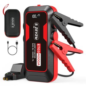 S ZEVZO ET03 Car Jump Starter 4000A Jump Starter Battery Pack for Up to 8.0L Gas and 7.0L Diesel Engines, 74Wh Portable 12V Jump Box with USB Ports, LCD Display, Storage Case,...